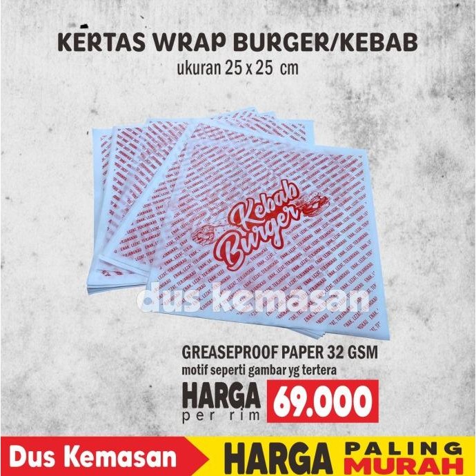 

Diskon! KERTAS BURGER, KERTAS KEBAB, KERTAS WRAP 25x25 CM MOTIF