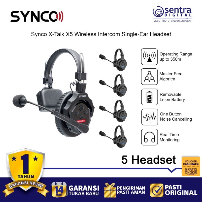 Synco X-Talk / Xtalk X5 Wireless Full Duplex Intercom Single-Ear Headset New