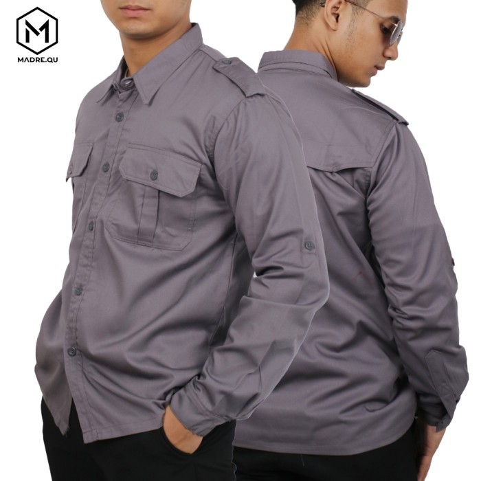 Kemeja Lapangan Pdl Panjang - XXL, Abu-abu