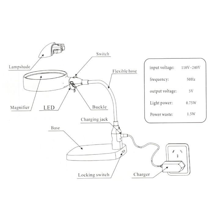 

Kaca Pembesar Meja 6 Led 10X 120Mm Ag30 / Lampu Lup Lensa Magnifier Promo
