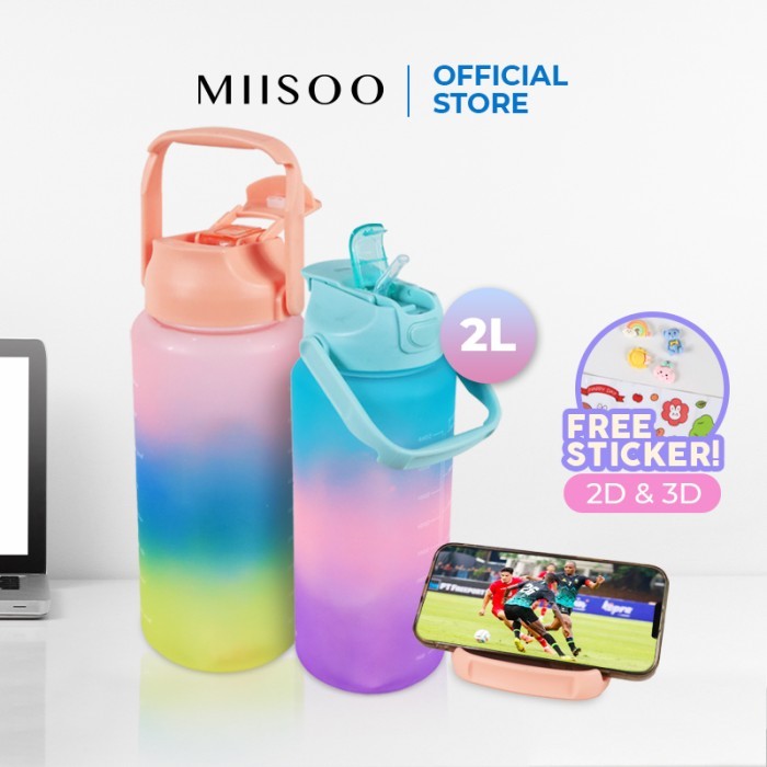 Miisoo Botol Minum 2 Liter Botol Gradasi/Botol Viral/Tumbler Gradasi Warna/Botol Motivasi