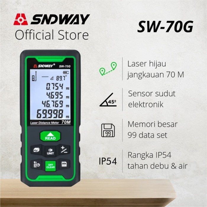 Ready SNDWAY Meteran Digital Green Laser 70 Meter SW-70G Laser Hijau Outdoor