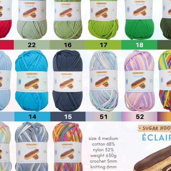 

Eclair Fabric Yarn With Cotton Stuffing (Multi-Coloured) | Benang Rajut Korea T-Yarn Tutup Isi Kapas | Sugar Hook | Bridge Kona Linea