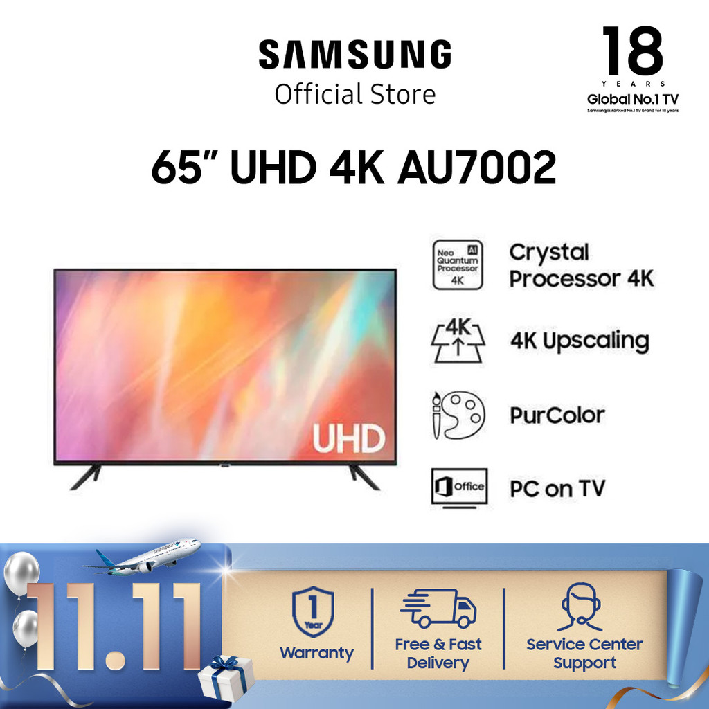 Samsung Smart TV 65 inch UHD 4K AU7002 dengan PurColor - UA65AU7002KXXD