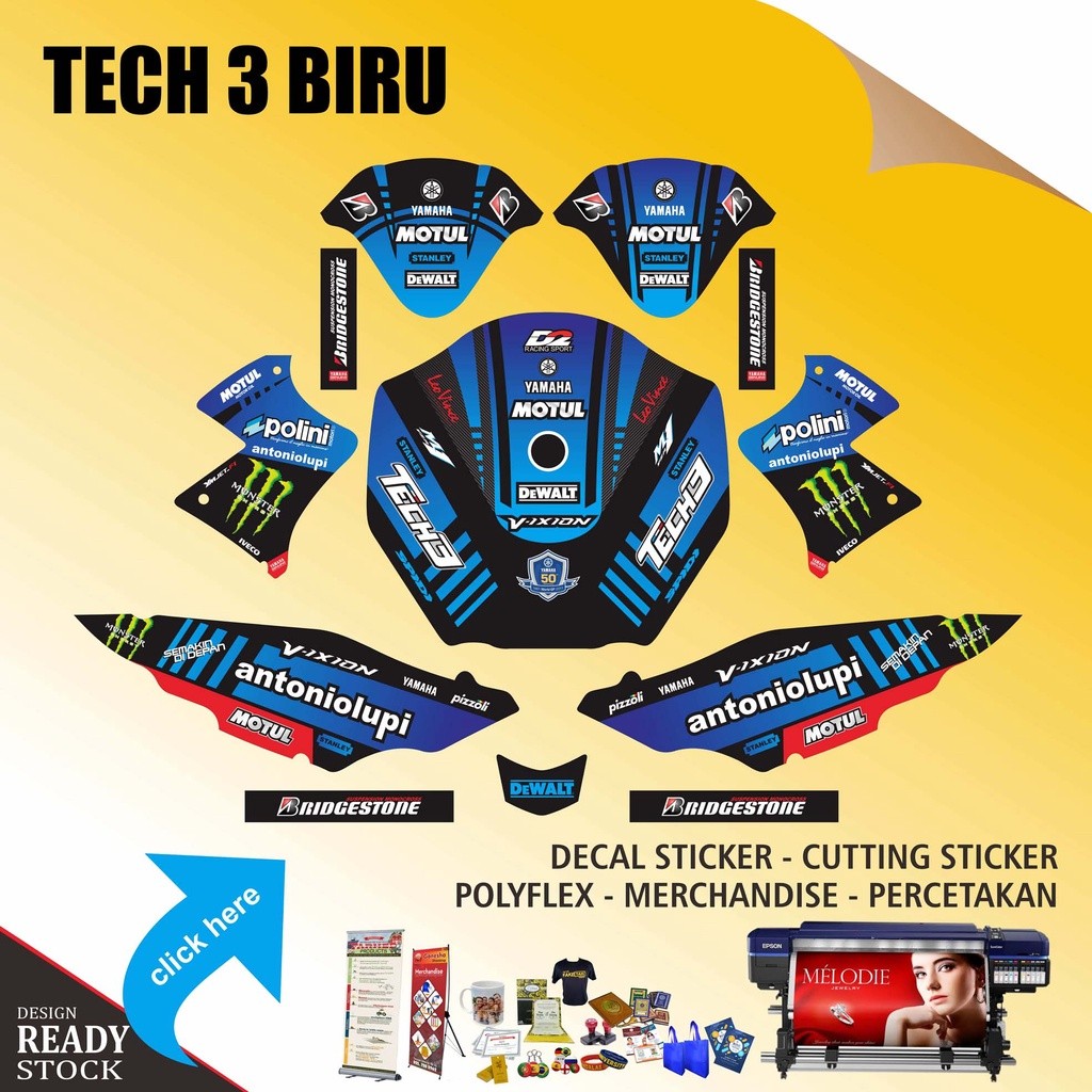 DECAL STICKER YAMAHA VIXION OLD TECH 3 BIRU
