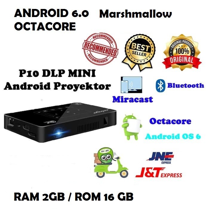 Promo Mini Smart Projector Dlp P10 Android Wifi 6.0 Octacore 2Gb/16Gb 200Inc