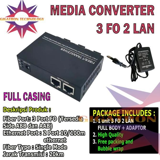 Media Converter 3 Port FO 2 Port LAN / Switch Fiber 3 FO 2 SC