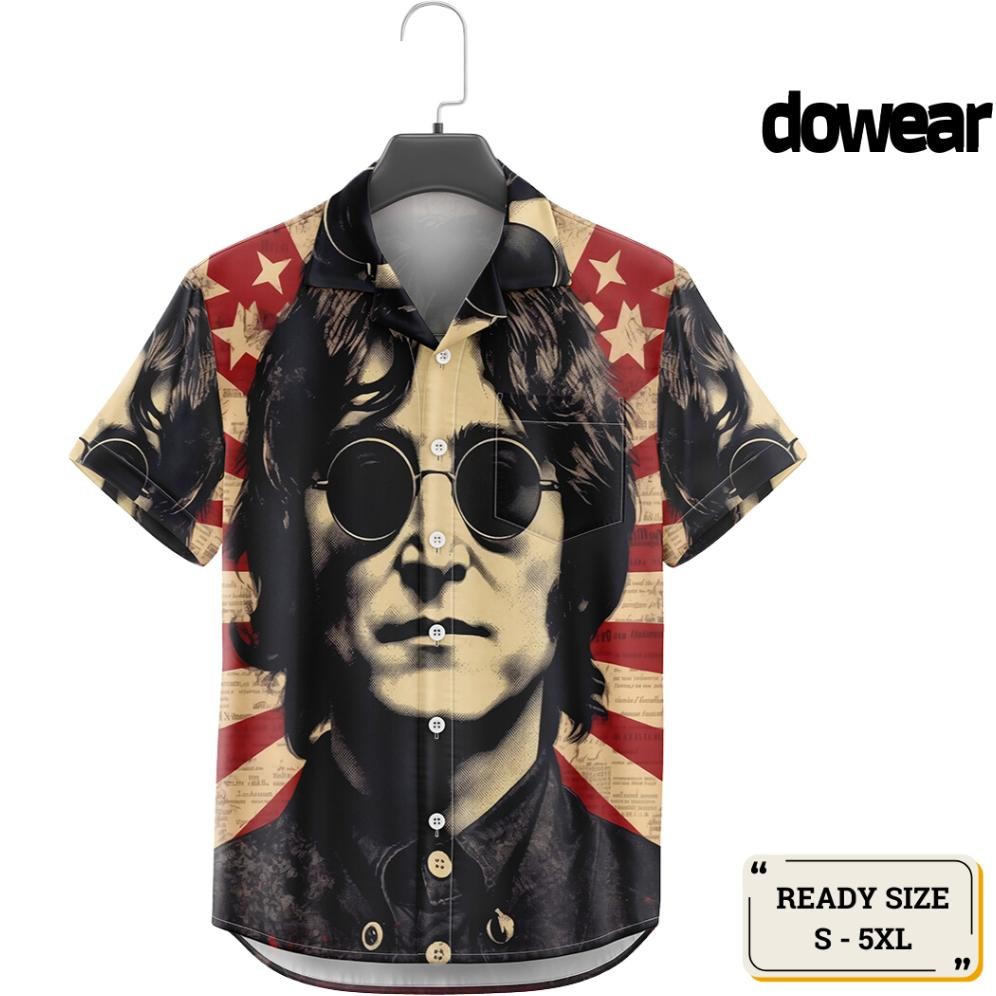 Tinos Dowear Baju Kemeja Motif Cewe Cowo Motif Full Printing Oversize Pria Wanita Outdoor John Lenno