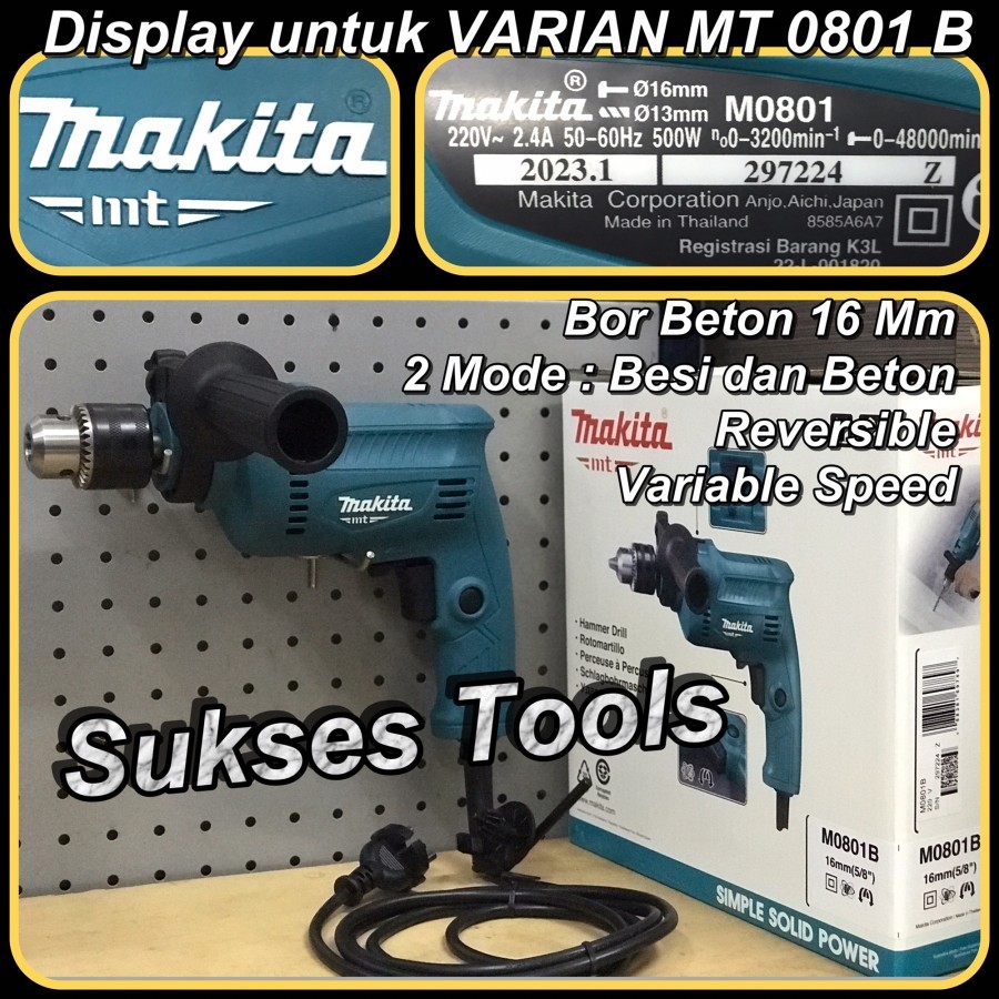 Mesin Bor Beton Maktec by Makita 16 mm Impact Drill MT 80 B MT80 B - Makita M 0801 B