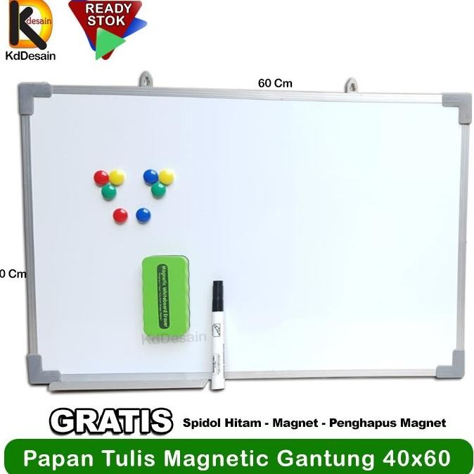 

Papan Tulis Whiteboard Magnetic Gantung 40x60 Spidol Hitam Mgnet Hapus