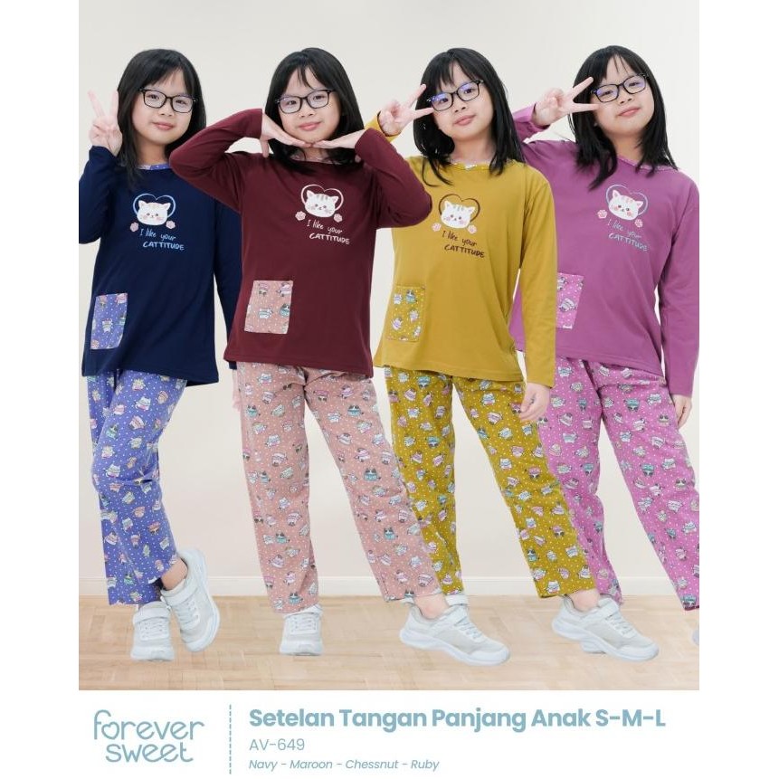 FOREVER SWEET BAJU TIDUR PP ANAK PEREMPUAN LENGAN PANJANG SML AV-649 0711T