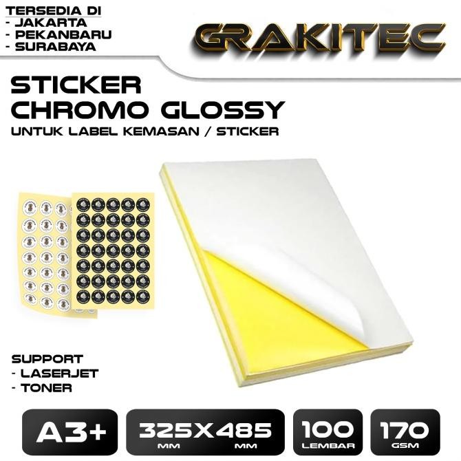 

TERMURAH - Grakitec Sticker Chromo Glossy / Doff A3+ Isi 100 Lembar & 300 Lembar | Stiker Kromo, bontak, CTS, Cast-coated Cromo