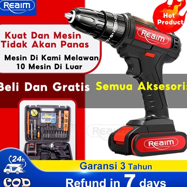 Reaim Mesin Bor Impact Drill/Mesin Bor Impact Drill Cordless/Elektrik Drill/Bor Listrik/Bor Baterai/