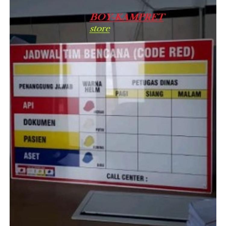 

BEBAS ONGKIR - Papan Akrilik Jadwal Tim Bencana, Papan Code Red