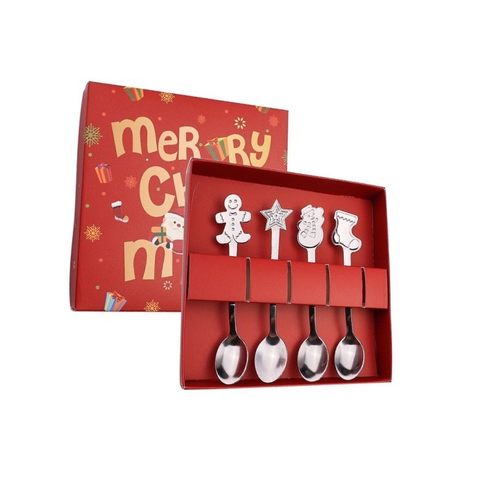 

Natal Sendok Teh Dessert Set Tema Christmas Hampers Natal Kado Unik - Silver-4Pcs Limited