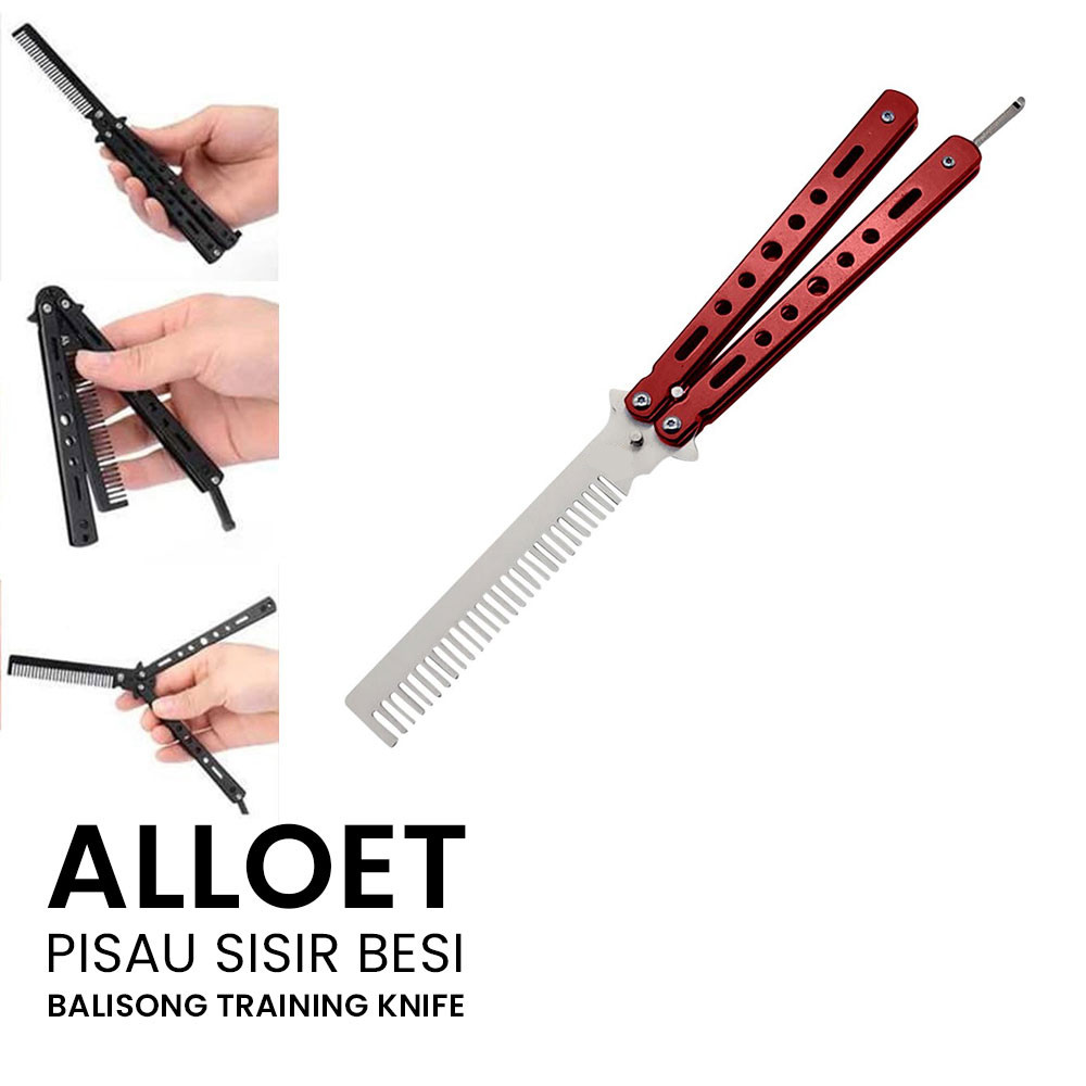 Pisau Lipat Sisir Besi Butterfly Balisong Training Knife - LF-989 - Merah Silver | Perlengkapan EDC 