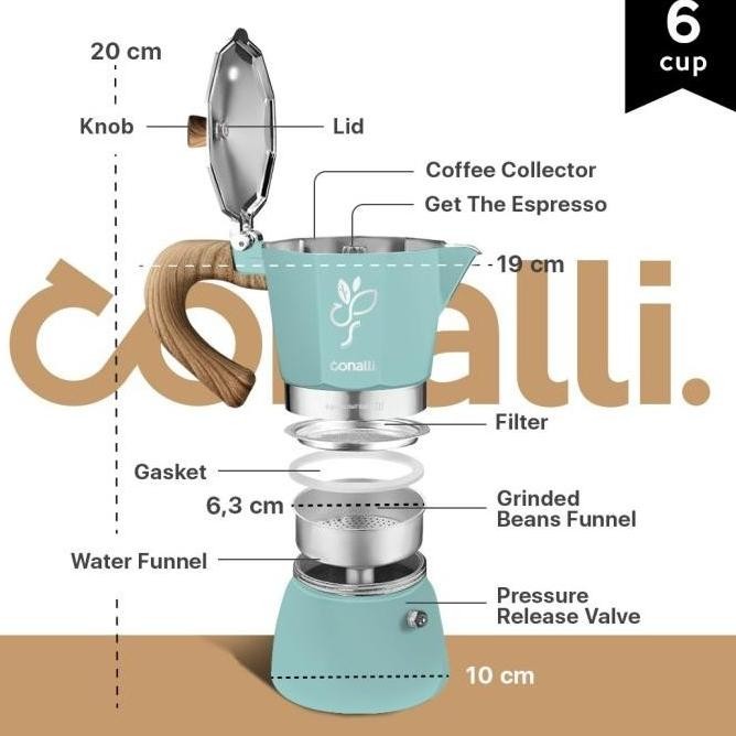 

6 Cup Mokapot Aluminium 300Ml Conalli Blue Moka Pot Kayu Coffee