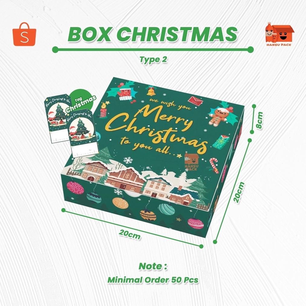 

Spesial Box Gi Christmas 20 X 20 X 8 Cm 20X20X8 Per 5Pcs Box Natal Kotak Kado Hampers Natal Kemasan Kue