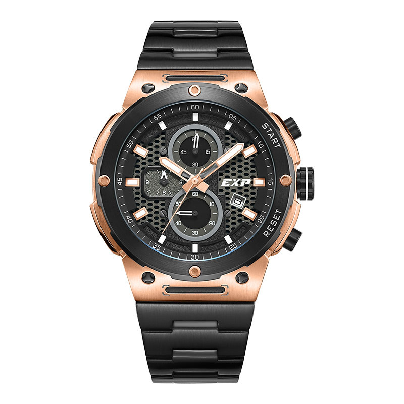 Jam Tangan Pria Expedition Chronograph E 6837 MC BBRBA Men Black Dial Black Stainless Steel Strap