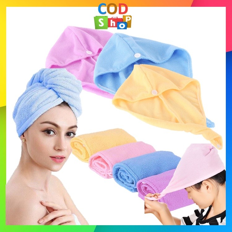 

murah COD - H858 Handuk Pengering Rambut Berkancing / Handuk Kepala Keramas Microfiber / Handuk