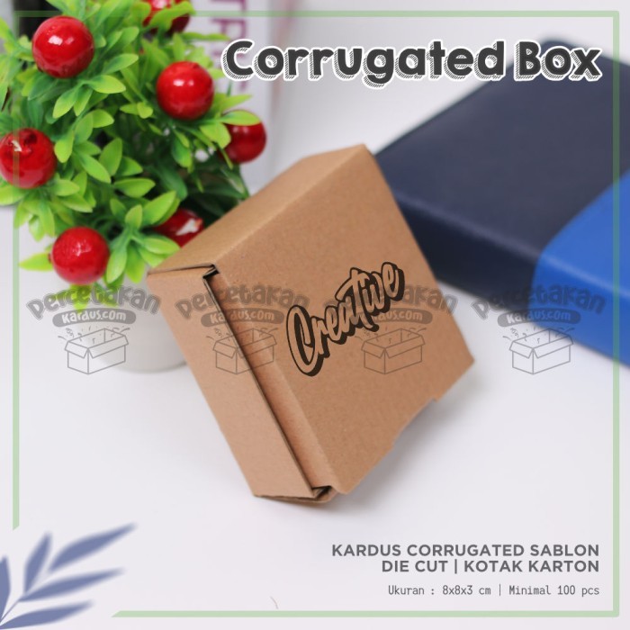 

Sablon / Cetak Kardus Corrugated 8x8x3 CM Die Cut Box Packing