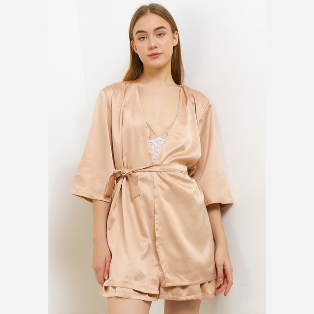 Anne Wintours Kimono Satin Silk Set Seksi Sexy Daster Tanktop Sleepwear Wanita