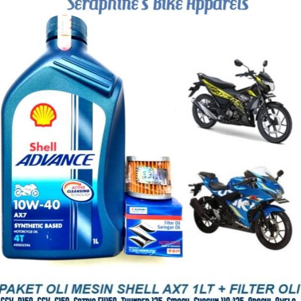 Ang Paket Oli Shell Advance Ax7 10W40 1L + Filter Oli Suzuki Sgo | Gsx-R150 Gsx-S150 Satria Fu 150 S