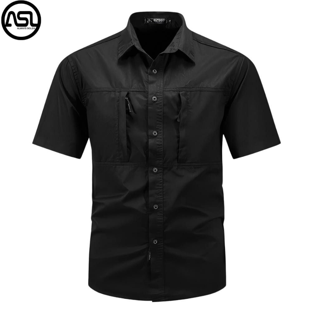 Eugenie Kemeja Tactical Pria Lengan Pendek W-Tac Baju Kemeja Taktikal Pria Dewasa Hitam Casual Bahan
