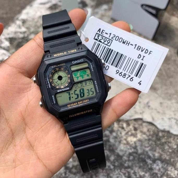 CASIO AE-1200WH-1B AE-1200WH-1BVDF BLACK DIGITAL JAM TANGAN ORIGINAL