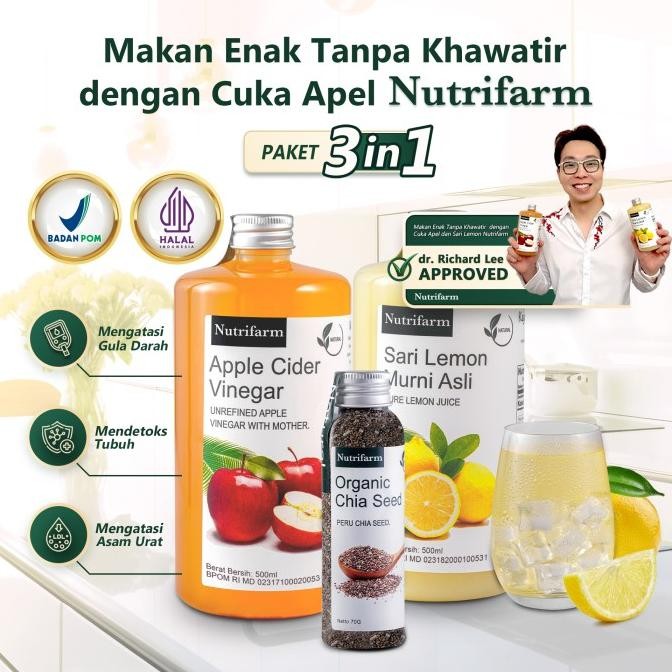 

NUTRIFARM PAKET 3IN1 CUKA APEL SARI LEMON CHIA SEED ORIGINAL