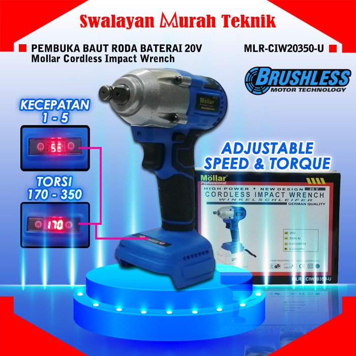 Cordless Impact Wrench Mollar CIW20350-U/UE Buka Baut Baterai Brushles