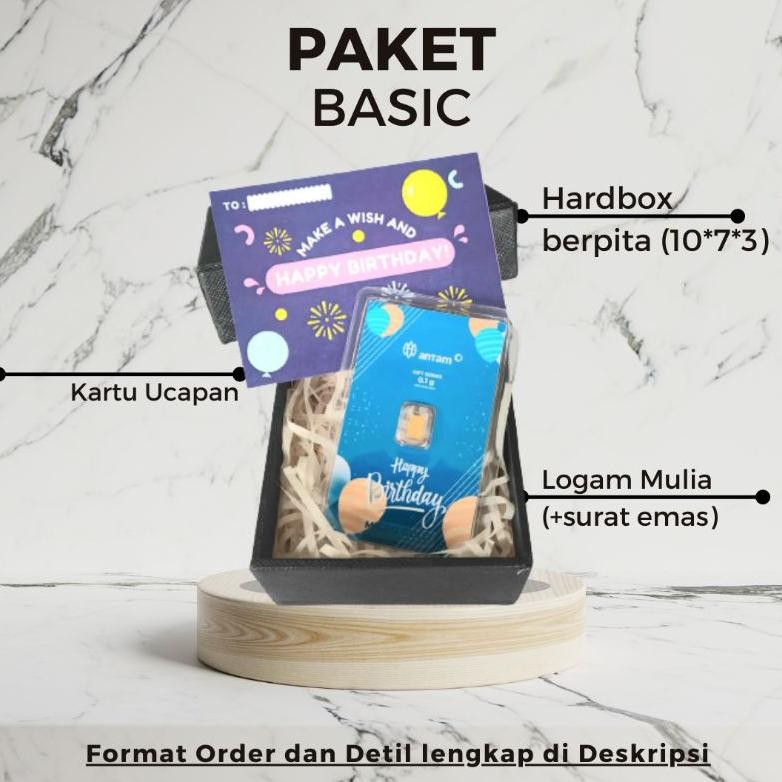 CR - PAKET BASIC 0,1gr 0,25gr Emas LM Antam Micro Gold Gift Series FREE Kartu Ucapan Birthday Weddin