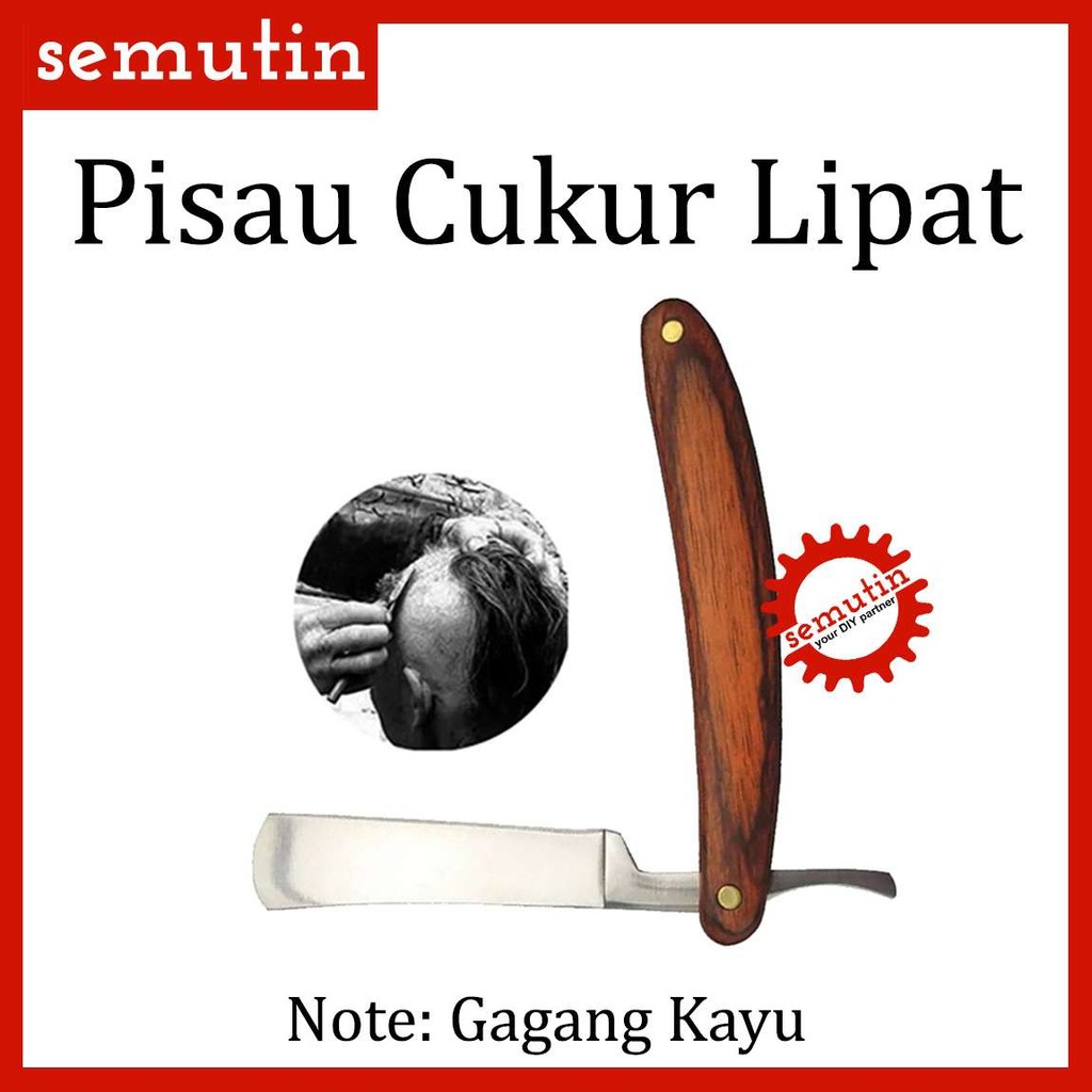 Cukur Pisau Lipat Gagang Kayu AI02 SM / Razor  Shaving Jenggot / Tempat Silet / Barber rozar Cukuran