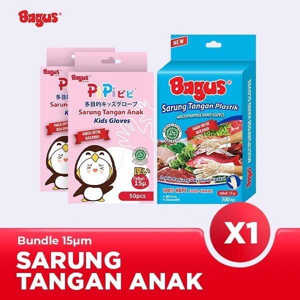 [Bundle] Bagus Sarung Tangan Plastik - Adult & Kids Bundle - 15 Mikron Food Grade, 100% HDPE BPA Fre