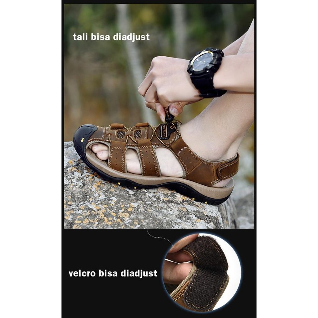 Sepatu Sandal Gunung Kulit Asli / Sendal Hiking Outdoor Unisex LN