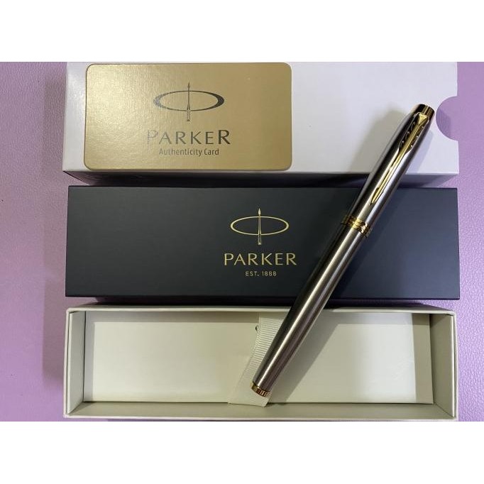 

BEBAS ONGKIR - Pulpen Parker Im New Original Roller Ball Brushed Metal Gold Trim