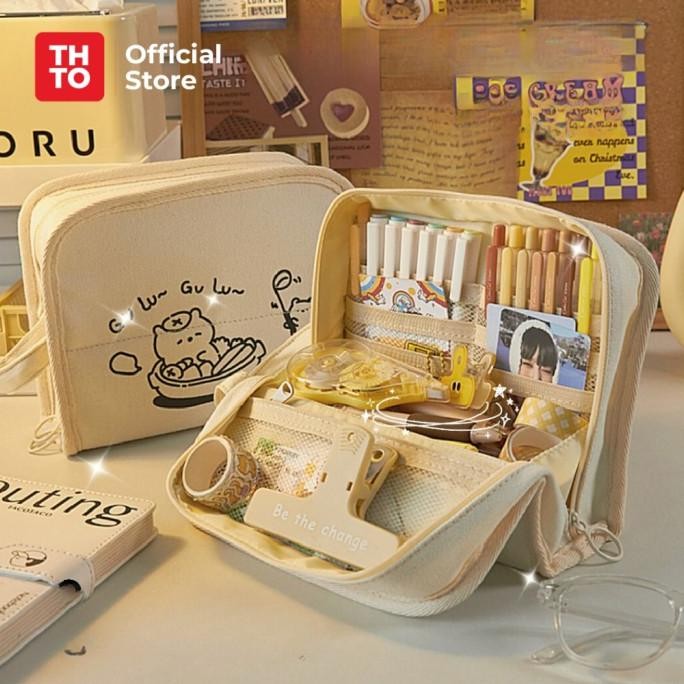

THTO Tas Tempat Pensil Case Pouch Minimalis Anak Sekolah Gulu Gulu Canvas Stationery Kantor A154 NS