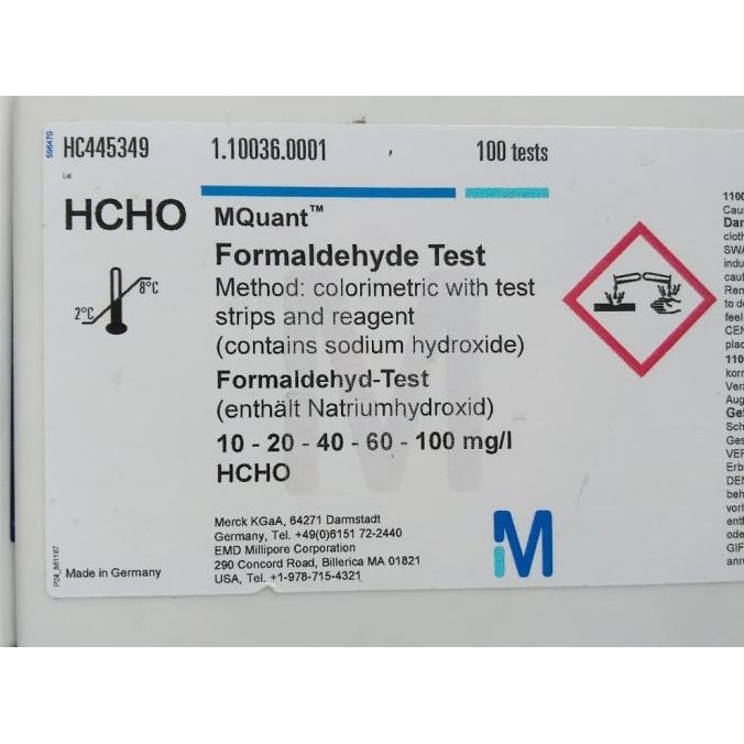 MQuant Formaldehyde Test Merck 1.10036.0001 Range 10-100 mg/l