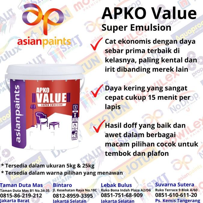 CAT TEMBOK INTERIOR APKO VALUE SUPER EMULSION 25 KG