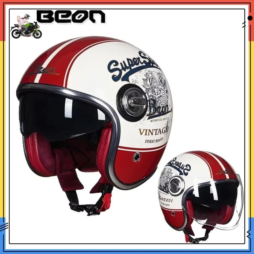 retro helmet beon b-108a   casque moto visage ouvert  summer breathable3/4 open face vintage motorcy