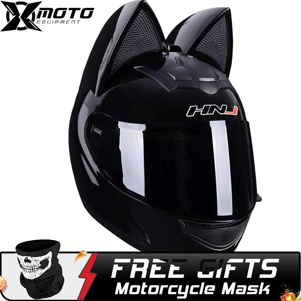 hnj motorcycle helmet full face casco moto breathable motocross helmet removable cat ears helmets de