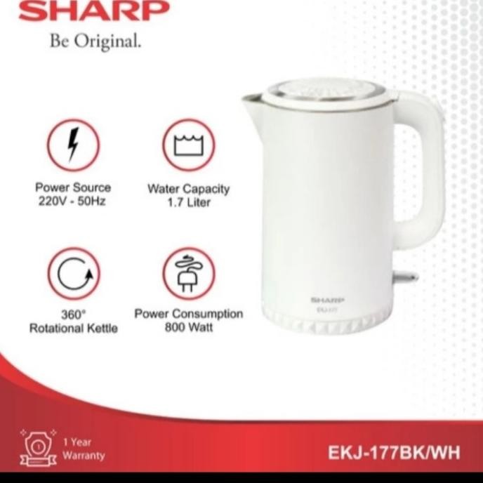 Kettle Jug SHARP EKJ177 BK/WH/Kettle Lustrik Pemanas Air EKJ177-Hitam