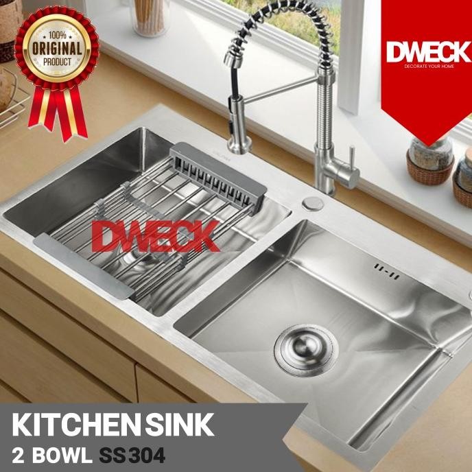 Kitchen Sink Complete 2 Bowl Ukuran Besar SS Stainless Steel 304