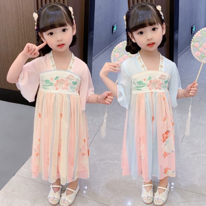 Dress adat korea china motif bunga anak perempuan / FIO hanbok dress