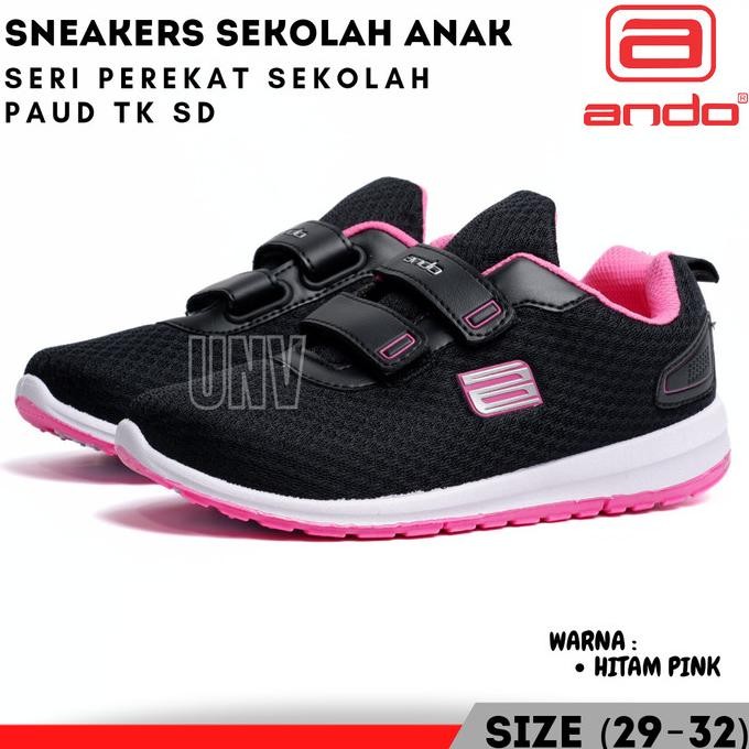 Sepatu Sekolah Ando Rebecca Hitam Pink kets Sepatu Anak Perempuan