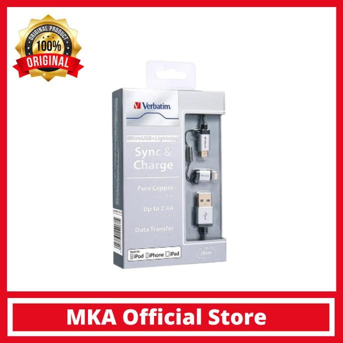 

TERSEDIA VERBTIM 120CM CABLE 2 IN 1 MICRO USB WITH LIGHTING -GREY 64828