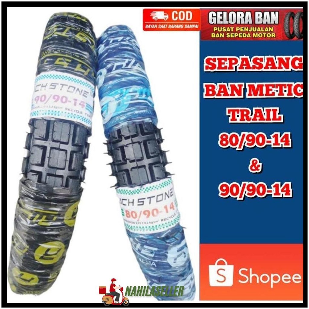 Sepasang Ban Motor Matic Trail 80/90-14 &90/90-14 Ban Trail Cangkul Ban Metic Ring 14 Ban Richstone 