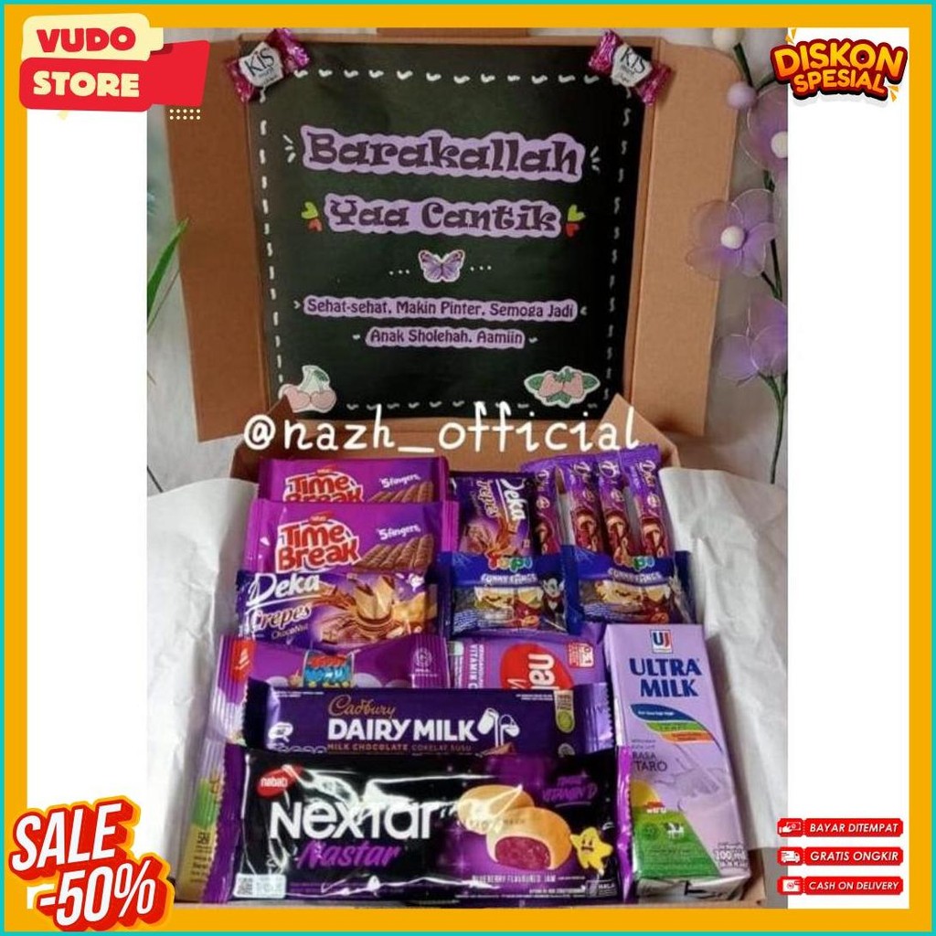 

Snack Box Kado Ulang Tahun/ Kado Wisuda/ Kado Anniversary / Paket Ungu (6.6)
