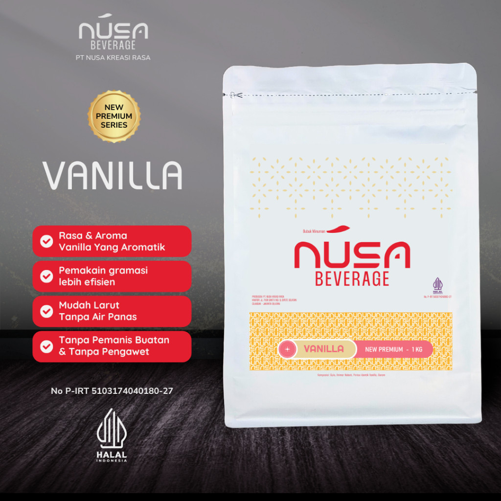 

NUSA BEVERAGE Vanilla Premix Powder 1Kg Untuk Bisnis Hotel & Catering & MICE