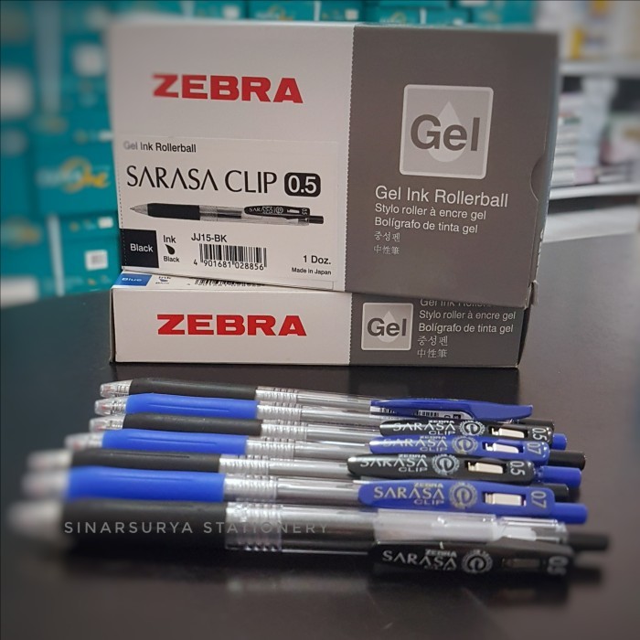 

Ready Pulpen / Pen Sarasa Zebra 0.5 clip gell Hitam Biru per 12pcs